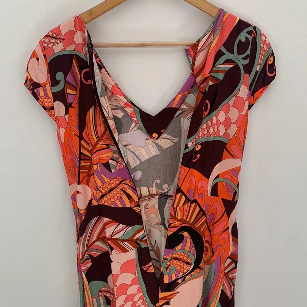 Saint + Sofia Jocelyn Cap Sleeve V-Neck Midi Dress Paisley Retro Red Palm Size 4 - Picture 15 of 16